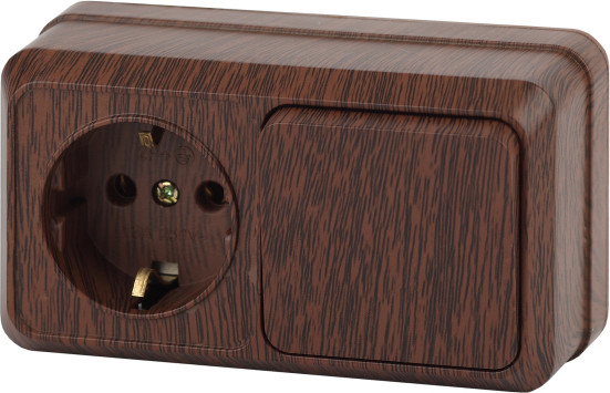 Изображение товара Блок выключатель+розетка INTRO Quadro 2-701-10 / Б0053868 (венге)