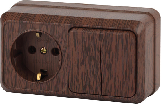 Изображение товара Блок выключатель+розетка INTRO Quadro 2-702-10 / Б0053877 (венге)