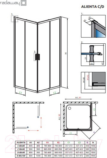 Изображение товара Душевой уголок Radaway Alienta Black C 90x190 / 10239090-54-01