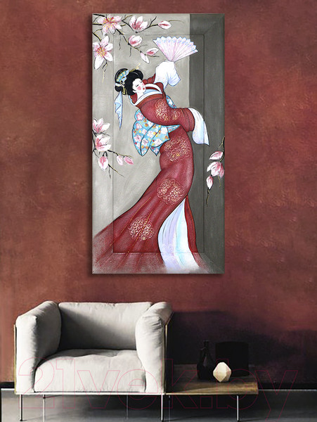 Изображение товара Картина Декарт Японский стиль Гейша в красном 8Л3833 (авторская в раме)