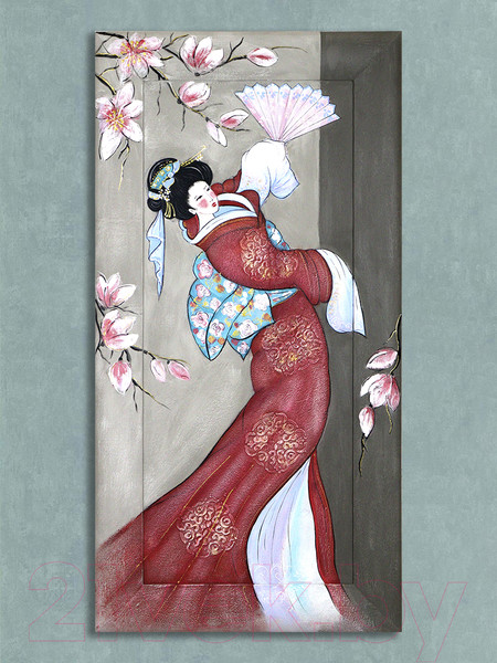 Изображение товара Картина Декарт Японский стиль Гейша в красном 8Л3833 (авторская в раме)