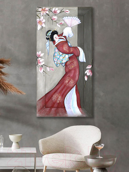 Изображение товара Картина Декарт Японский стиль Гейша в красном 8Л3833 (авторская в раме)