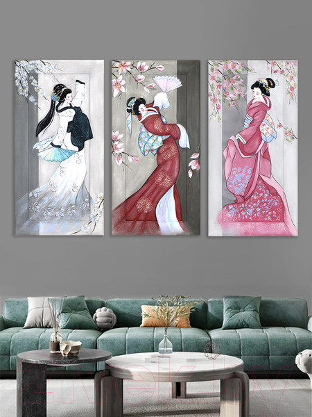 Изображение товара Картина Декарт Японский стиль Гейша в красном 8Л3833 (авторская в раме)