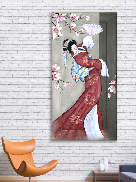Изображение товара Картина Декарт Японский стиль Гейша в красном 8Л3833 (авторская в раме)
