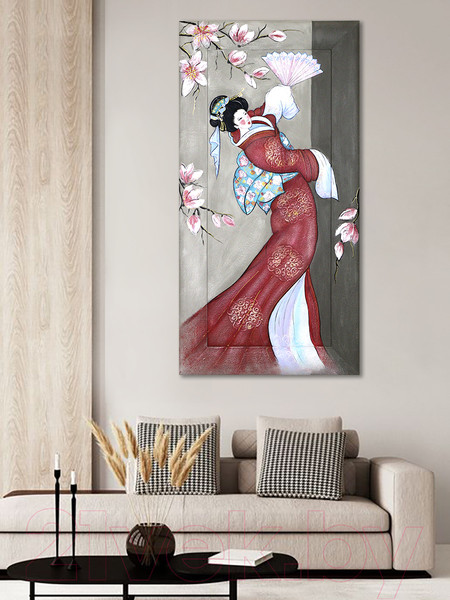 Изображение товара Картина Декарт Японский стиль Гейша в красном 8Л3833 (авторская в раме)