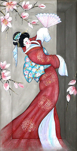 Изображение товара Картина Декарт Японский стиль Гейша в красном 8Л3833 (авторская в раме)