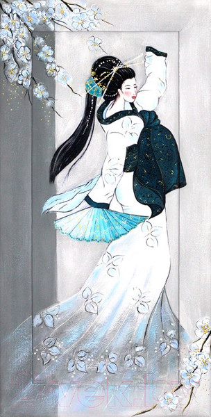 Изображение товара Картина Декарт Японский стиль Гейша в черном 8Л3834 (авторская в раме)