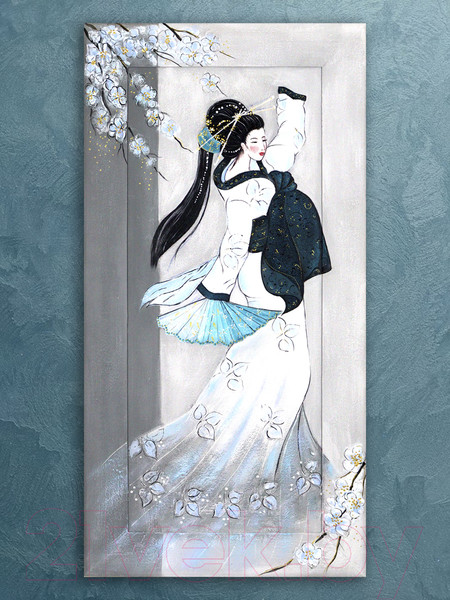Изображение товара Картина Декарт Японский стиль Гейша в черном 8Л3834 (авторская в раме)