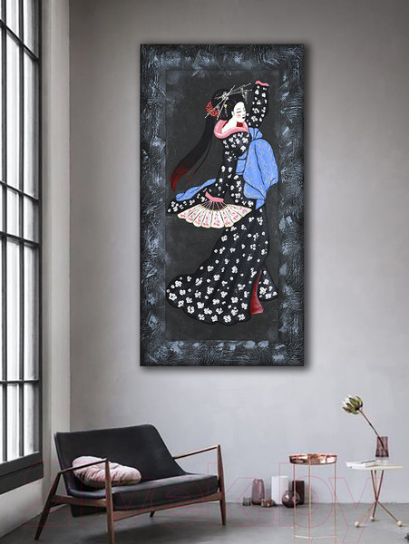 Изображение товара Картина Декарт Японская девушка с веером 1 8Л3838 (авторская в раме)