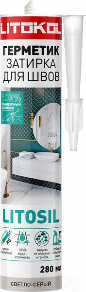 Изображение товара Герметик силиконовый Litokol Litosil Санитарный (280мл, светло-серый)