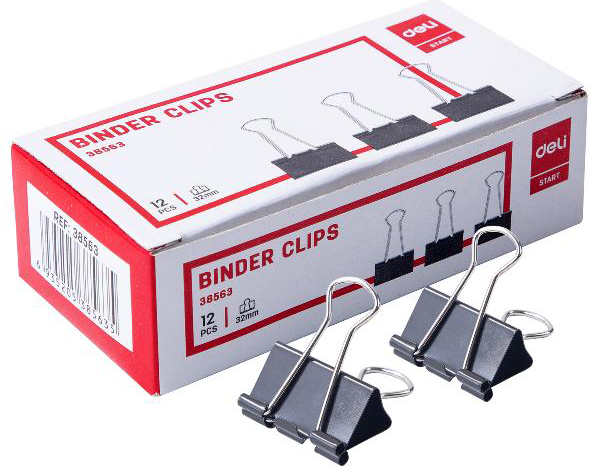 Изображение товара Зажим для бумаги Deli 38563 (12шт, черный)