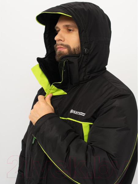 Изображение товара Костюм для охоты и рыбалки Huntsman Elbrus -35°C (р-р 56-58/182-188, черный/лайм)