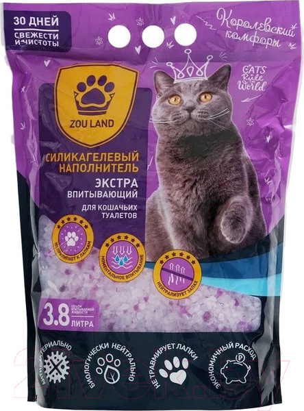 Изображение товара Наполнитель для туалета Zou Land Силикагель 3129120 (3.8л, фиолетовый)