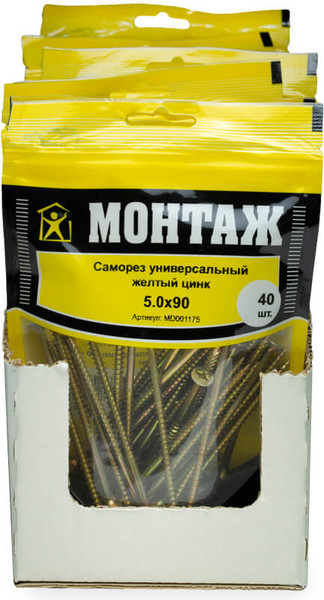 Изображение товара Саморез Монтаж Универсальный 5.0x90 / MD001175 (40шт, желтый цинк)
