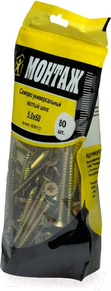 Изображение товара Саморез Монтаж Универсальный 5.0x60 / MD001172 (80шт, желтый цинк)