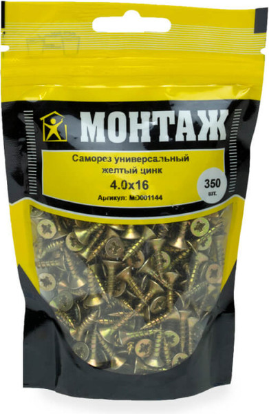 Изображение товара Саморез Монтаж Универсальный 4.0x16 / MD001144 (350шт, желтый цинк)