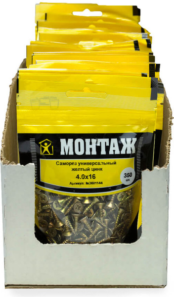 Изображение товара Саморез Монтаж Универсальный 4.0x16 / MD001144 (350шт, желтый цинк)
