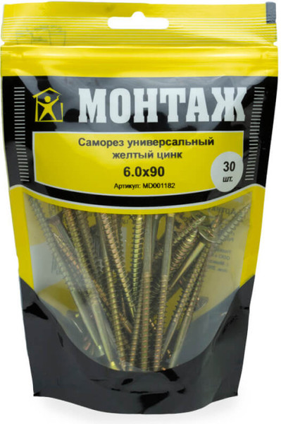 Изображение товара Саморез Монтаж Универсальный 6.0x90 / MD001182 (30шт, желтый цинк)