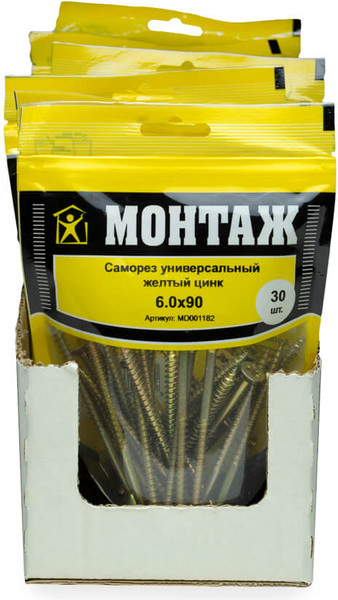 Изображение товара Саморез Монтаж Универсальный 6.0x90 / MD001182 (30шт, желтый цинк)