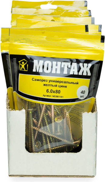 Изображение товара Саморез Монтаж Универсальный 6.0x80 / MD001181 (40шт, желтый цинк)
