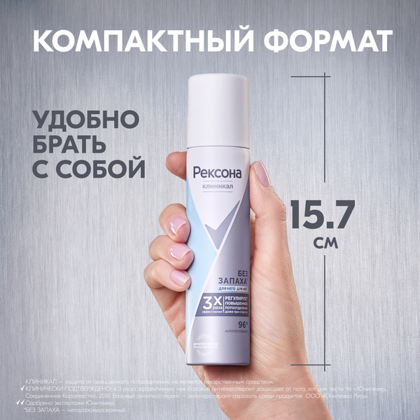 Изображение товара Антиперспирант-спрей Rexona Clinical Protection Гипоаллергенный без запаха (75мл)