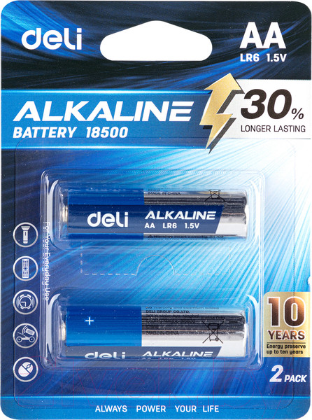 Изображение товара Комплект батареек Deli АА LR6 / 18500 (2шт)