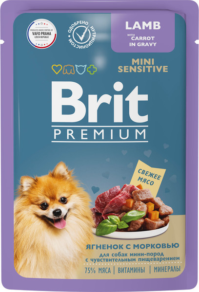 Изображение товара Влажный корм для собак Brit Premium д/мин. пород с чув. пищевар. ягн. с морковью / 5053094 (85г)