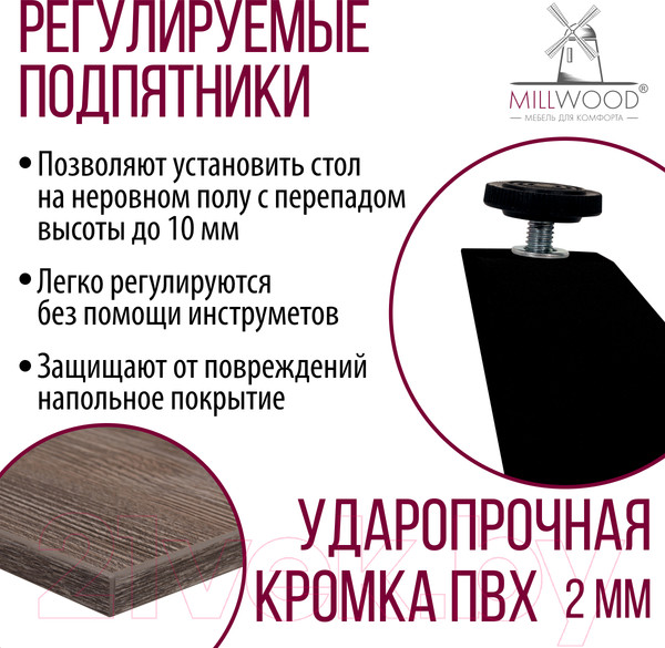 Изображение товара Обеденный стол Millwood Женева Л18 120x70 (сосна пасадена/металл черный)