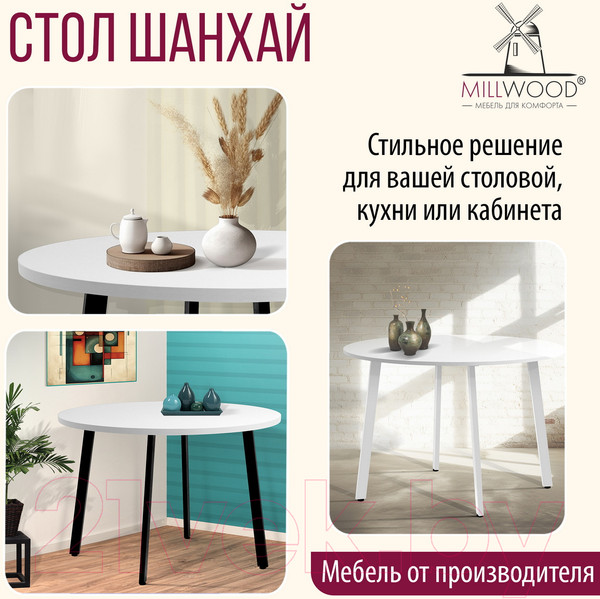 Изображение товара Обеденный стол Millwood Шанхай Л18 D120 (белый/металл черный)