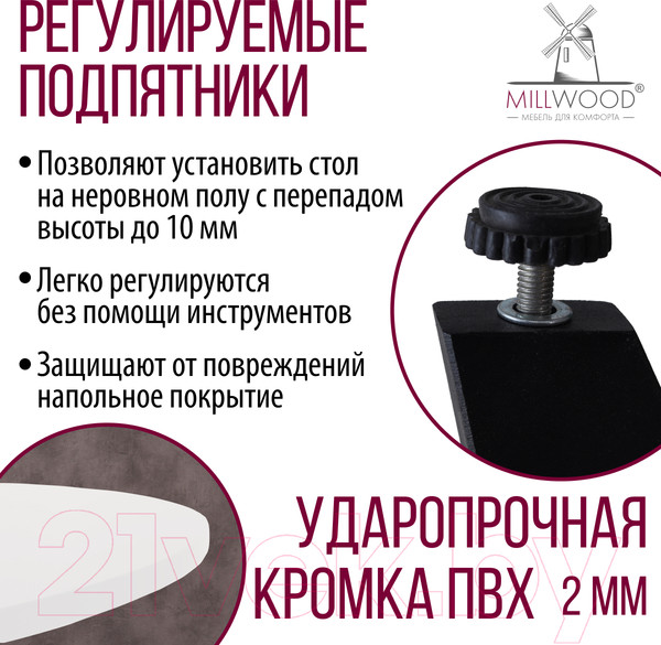 Изображение товара Обеденный стол Millwood Женева 2 Л18 D90 (белый/металл черный)