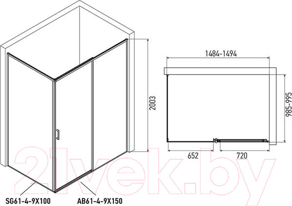 Изображение товара Душевая стенка Alex Baitler 100x200 / SG64B100