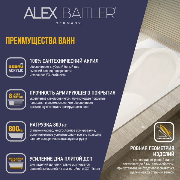 Изображение товара Ванна акриловая Alex Baitler Nemi 150x70