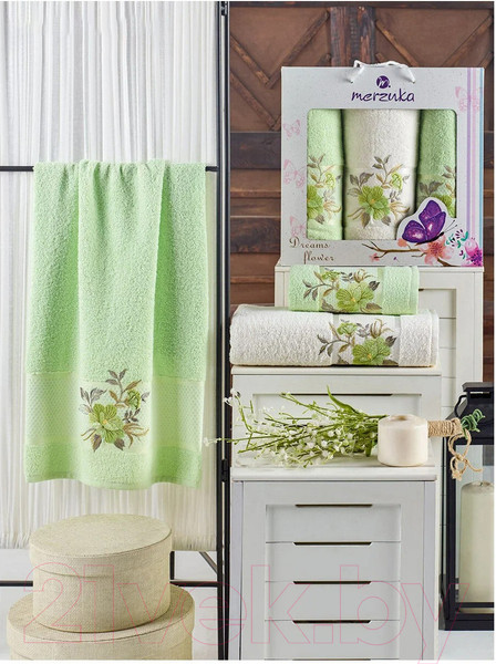 Изображение товара Набор полотенец Merzuka Dreams Flower махра / 10677 (3шт, в коробке, фисташковый)
