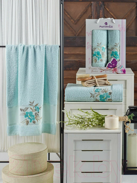 Изображение товара Набор полотенец Merzuka Dreams Flower / 10678 (2шт, в коробке, мятный)