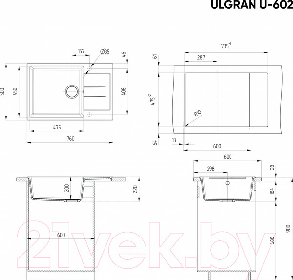 Изображение товара Мойка кухонная Ulgran U-602 (310 серый)