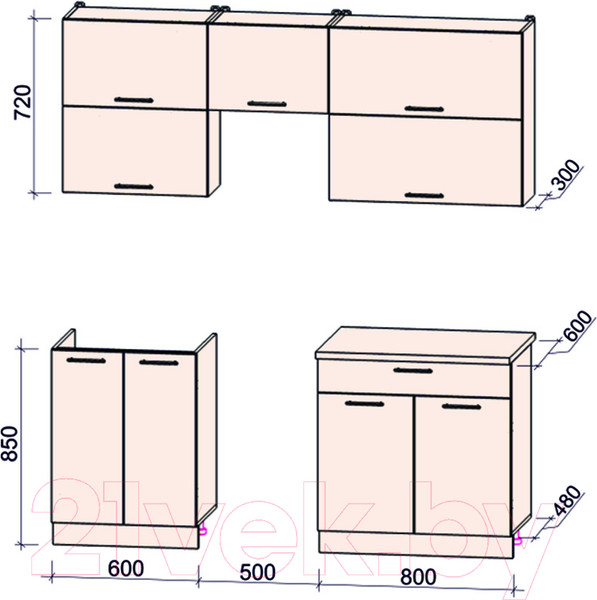 Изображение товара Кухонный гарнитур Интерлиния Мила Gloss 50-19 (белый глянец/дуб вотан/травертин серый)