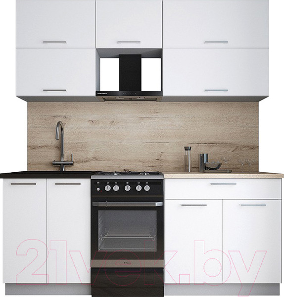 Изображение товара Кухонный гарнитур Интерлиния Мила Gloss 50-19 (белый/белый/травертин серый)
