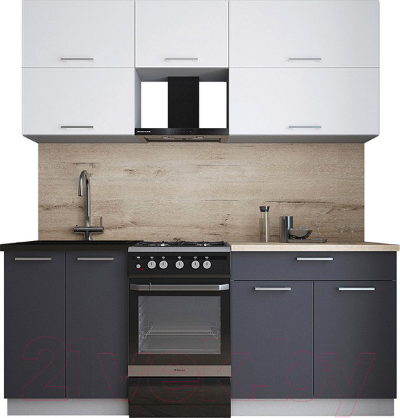 Изображение товара Кухонный гарнитур Интерлиния Мила Gloss 50-19 (белый/пепел/травертин серый)