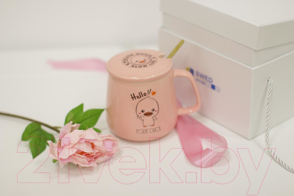 Изображение товара Кружка с ложкой Swed house MR1-4 (розовый)