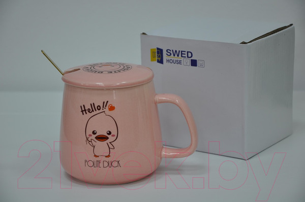 Изображение товара Кружка с ложкой Swed house MR1-10 (розовый)