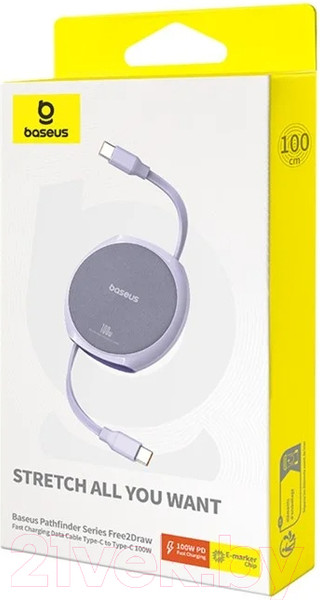Изображение товара Кабель Baseus Free2Draw 100W Type-C to Type-C Retractable / 662802804D (1м, фиолетовый)
