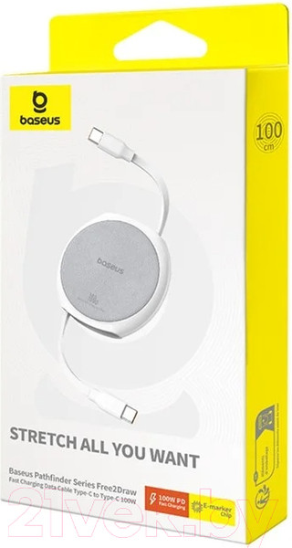 Изображение товара Кабель Baseus Free2Draw 100W Type-C to Type-C Retractable / 662802804B (1м, белый)