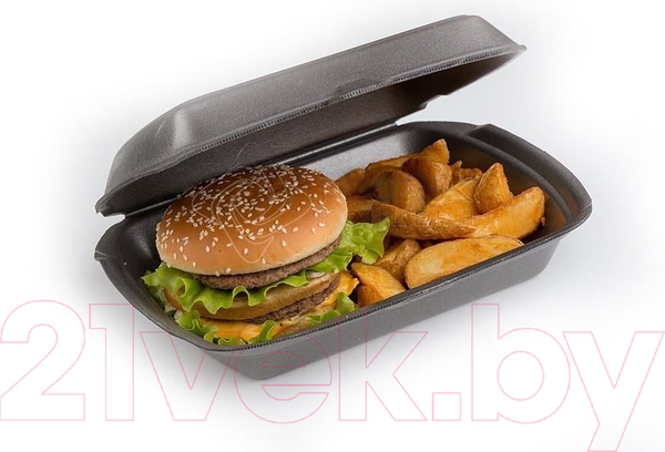 Изображение товара Набор одноразовых ланч-боксов Паксервис Ланч-бокс 2 секции / 287507 (100шт, черный)