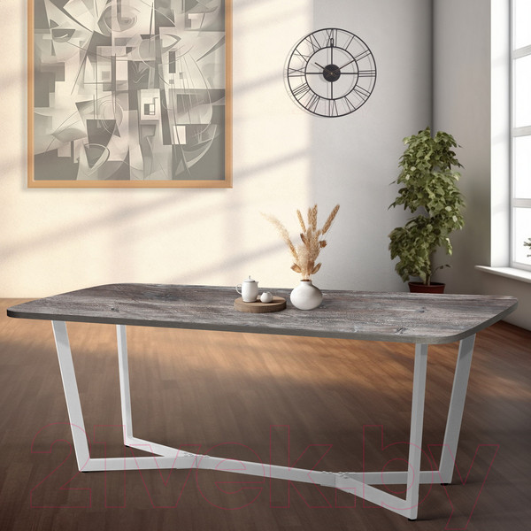 Изображение товара Обеденный стол Millwood Лофт Мюнхен Л 200x100x75 (сосна пасадена/металл белый)