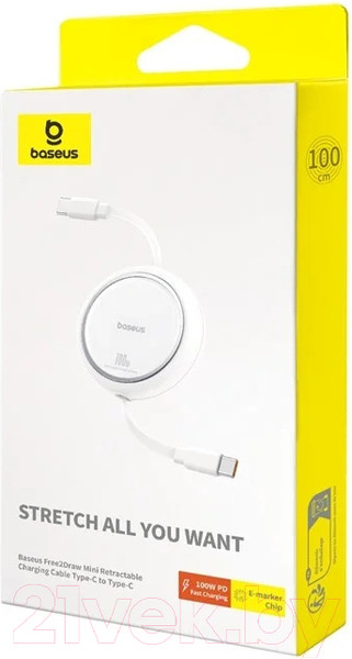 Изображение товара Кабель Baseus Free2Draw Mini Retractable Type-C to Type-C / 662802628B (1м, белый)
