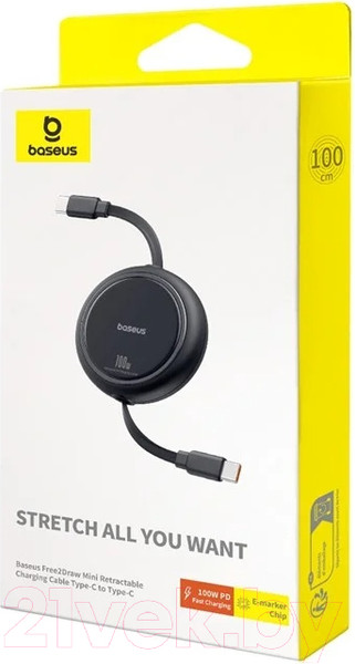 Изображение товара Кабель Baseus Free2Draw Mini Retractable Type-C to Type-C / 662802628A (1м, черный)