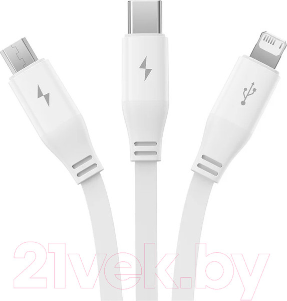 Изображение товара Кабель Baseus USB to Micro USB+Type-C+iP CB000063 / 662802585B (1.1м, белый)