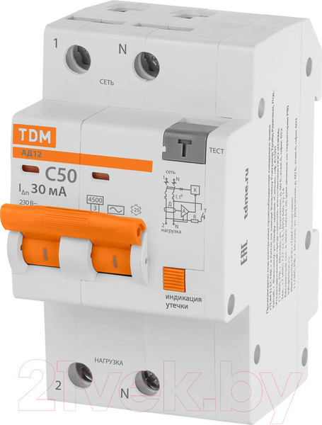 Изображение товара Дифференциальный автомат TDM АД12 2Р 50А 30мА / SQ0204-0120