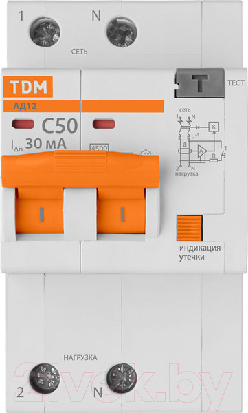 Изображение товара Дифференциальный автомат TDM АД12 2Р 50А 30мА / SQ0204-0120