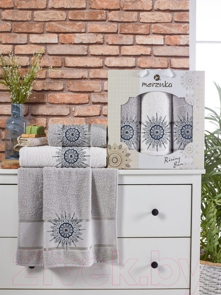 Изображение товара Набор полотенец Merzuka Rising Sun / 11010 (3шт, в коробке, серый)